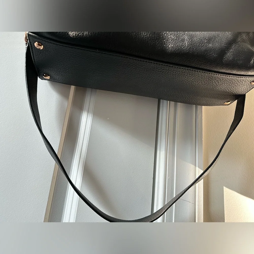 Michael Kors HAMILTON Black Pebbled Leather Satchel Tote Bag Rose Gold Hardware - Picture 13 of 17